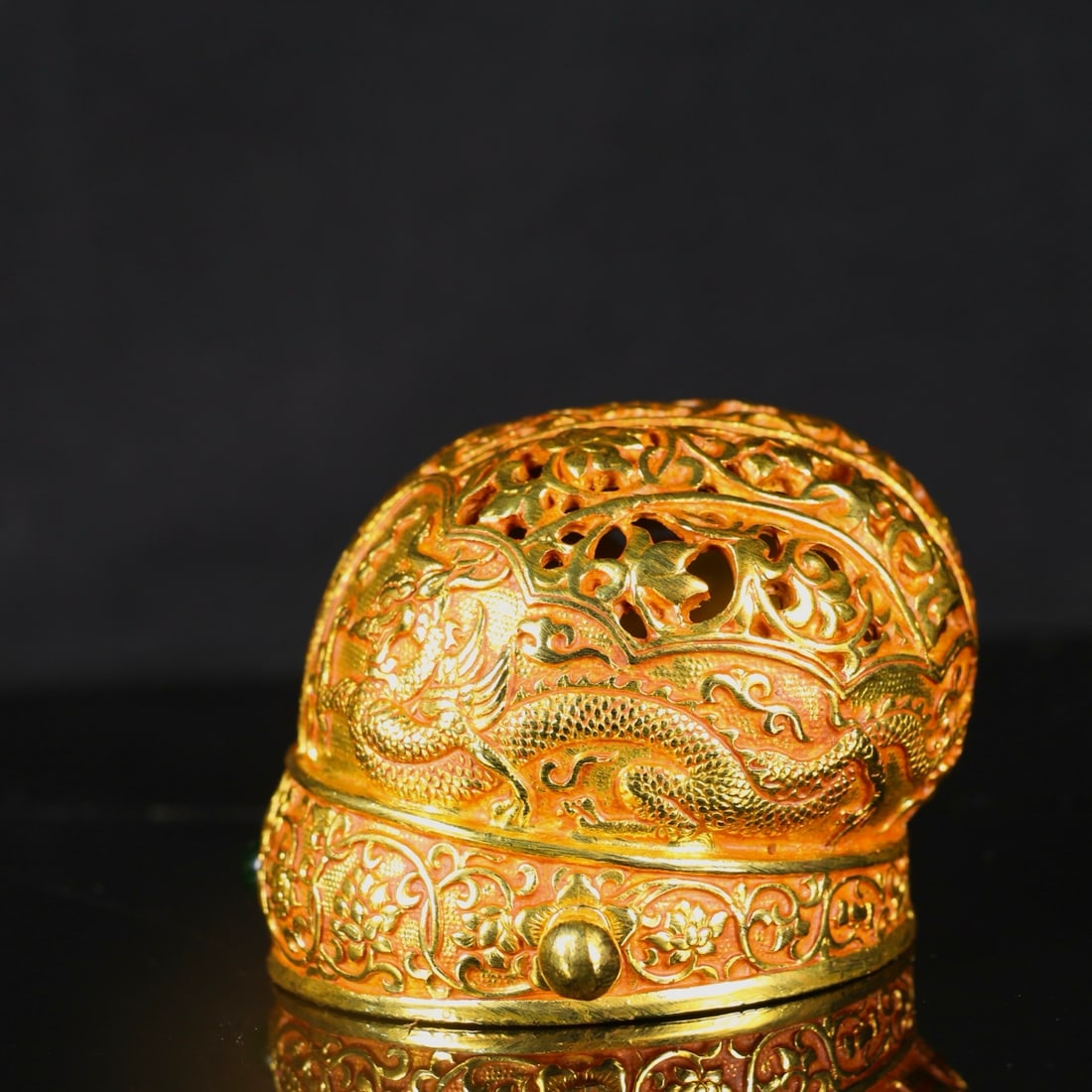 A Exquisite Gilt Bronze Dragon Pattern Hat - 6