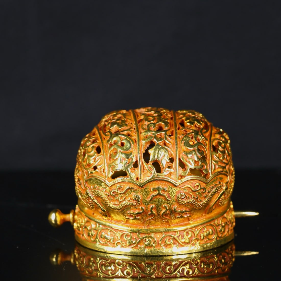 A Exquisite Gilt Bronze Dragon Pattern Hat - 7