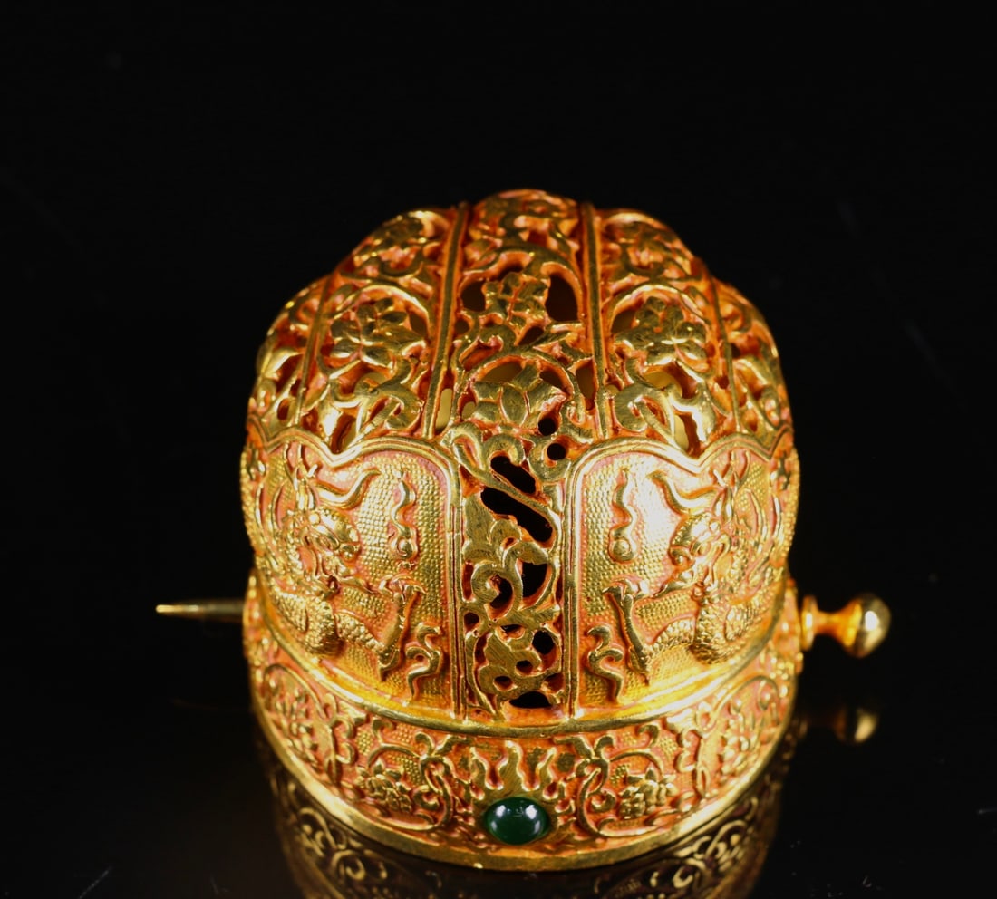 A Exquisite Gilt Bronze Dragon Pattern Hat - 8