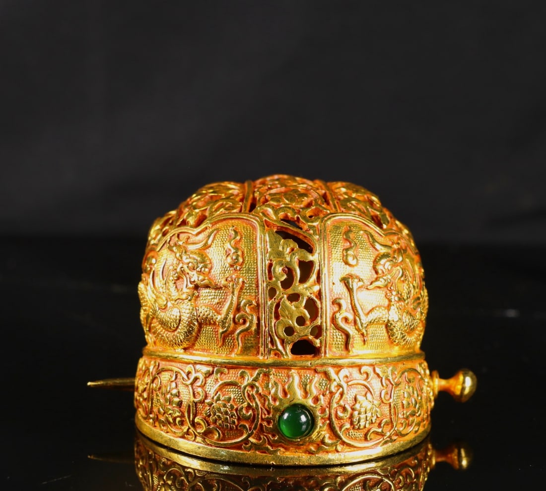 A Exquisite Gilt Bronze Dragon Pattern Hat - 9