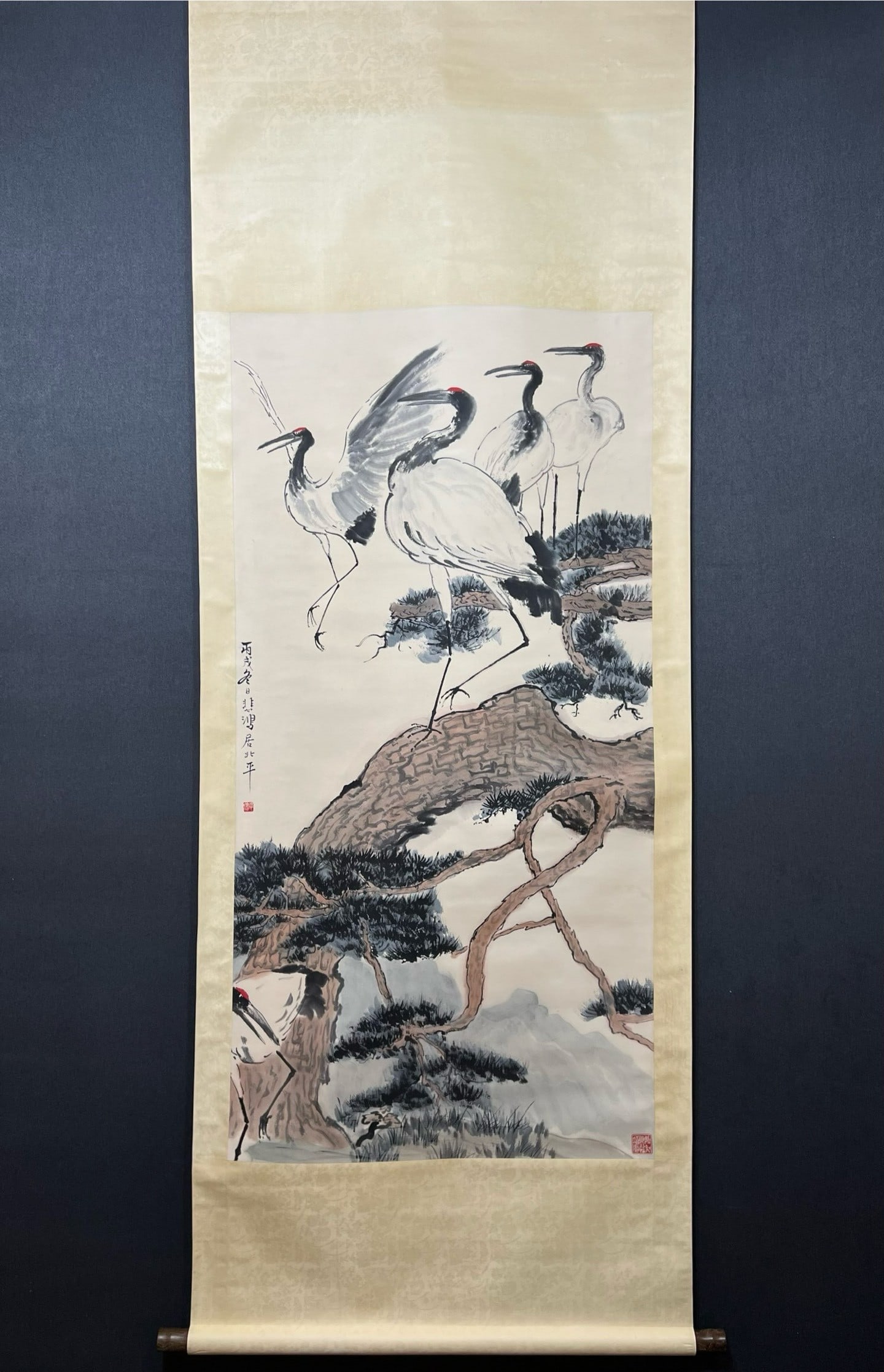 A Chinese Vertical Scroll Ink Painting of Crane on Paper (1 of 9)