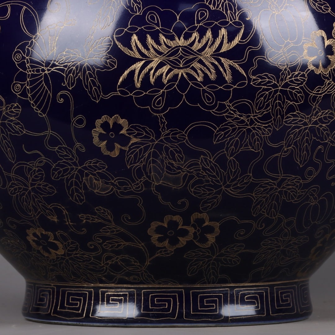 A Exquisite Ji Blue Glazed Cloisonne Flower and Butterfly Pattern Gourd Vase - 6