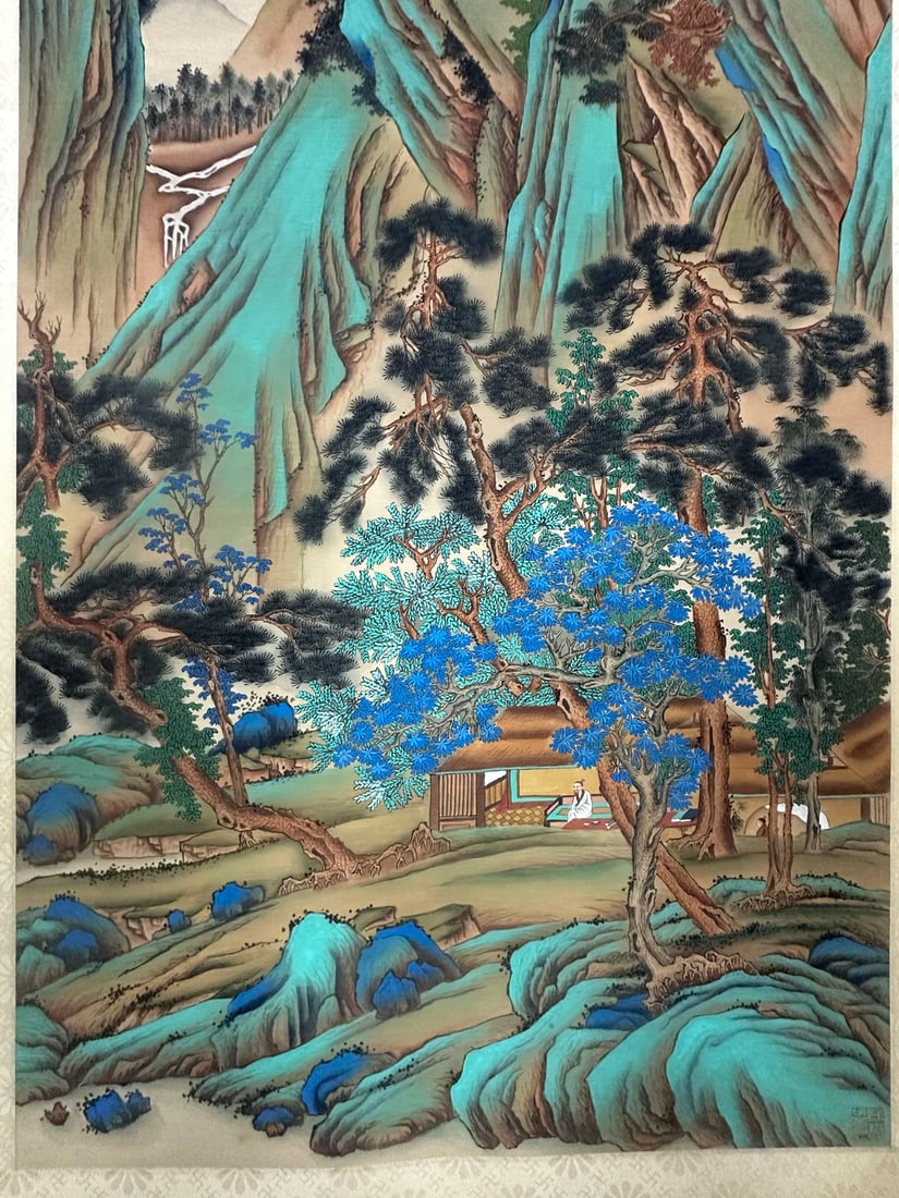 A Chinese Vertical Scroll Ink Painting of Landscape on Silk - 3