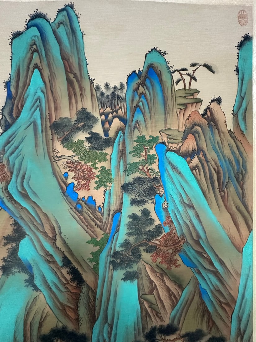 A Chinese Vertical Scroll Ink Painting of Landscape on Silk - 5