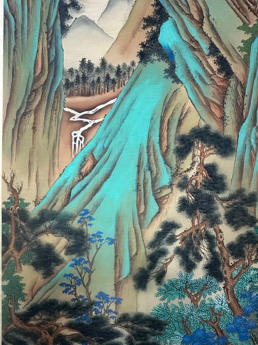 A Chinese Vertical Scroll Ink Painting of Landscape on Silk - 6