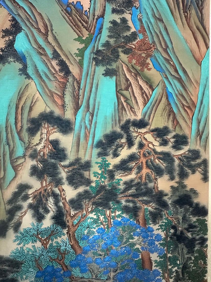 A Chinese Vertical Scroll Ink Painting of Landscape on Silk - 7