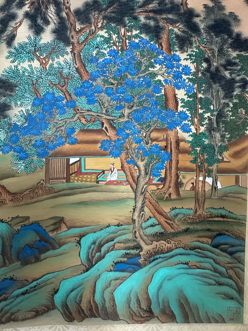 A Chinese Vertical Scroll Ink Painting of Landscape on Silk - 9