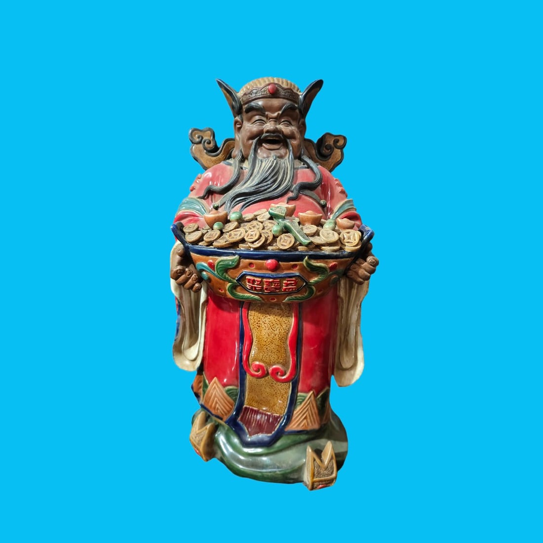 A Exquisite Shiwan Porcelain Statue of Mammon Ornament: A Exquisite Shiwan Porcelain Statue of Mammon Ornament,Qing Dynasty, China,With Mark,Size:11.8inx11inx22.4in