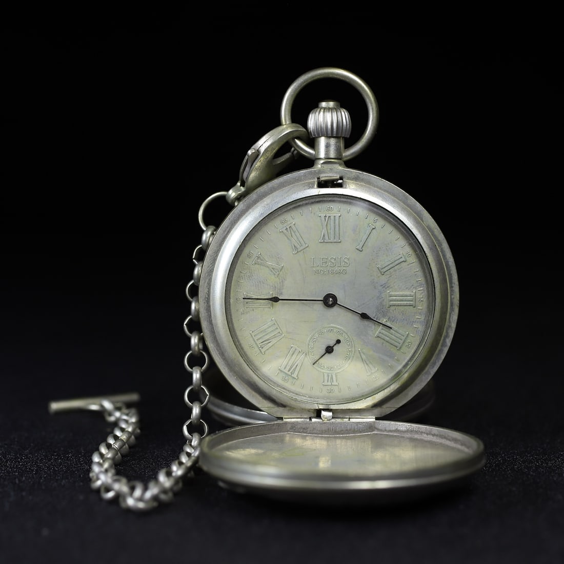 A Exquisite Silver Train Pattern Double Opening Pocket Watch - 2