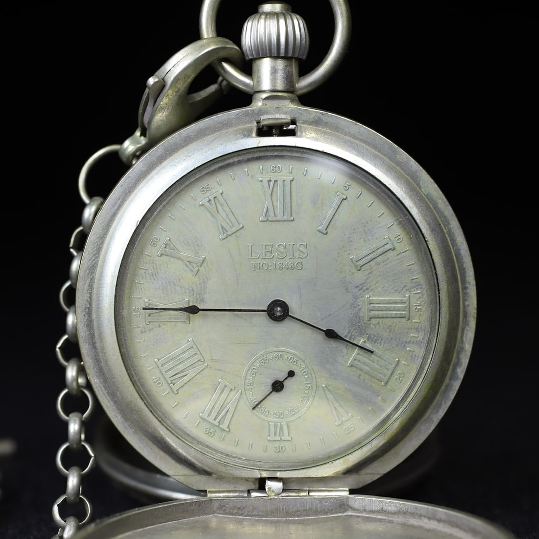 A Exquisite Silver Train Pattern Double Opening Pocket Watch - 3
