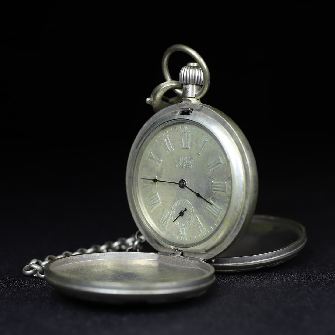 A Exquisite Silver Train Pattern Double Opening Pocket Watch - 5