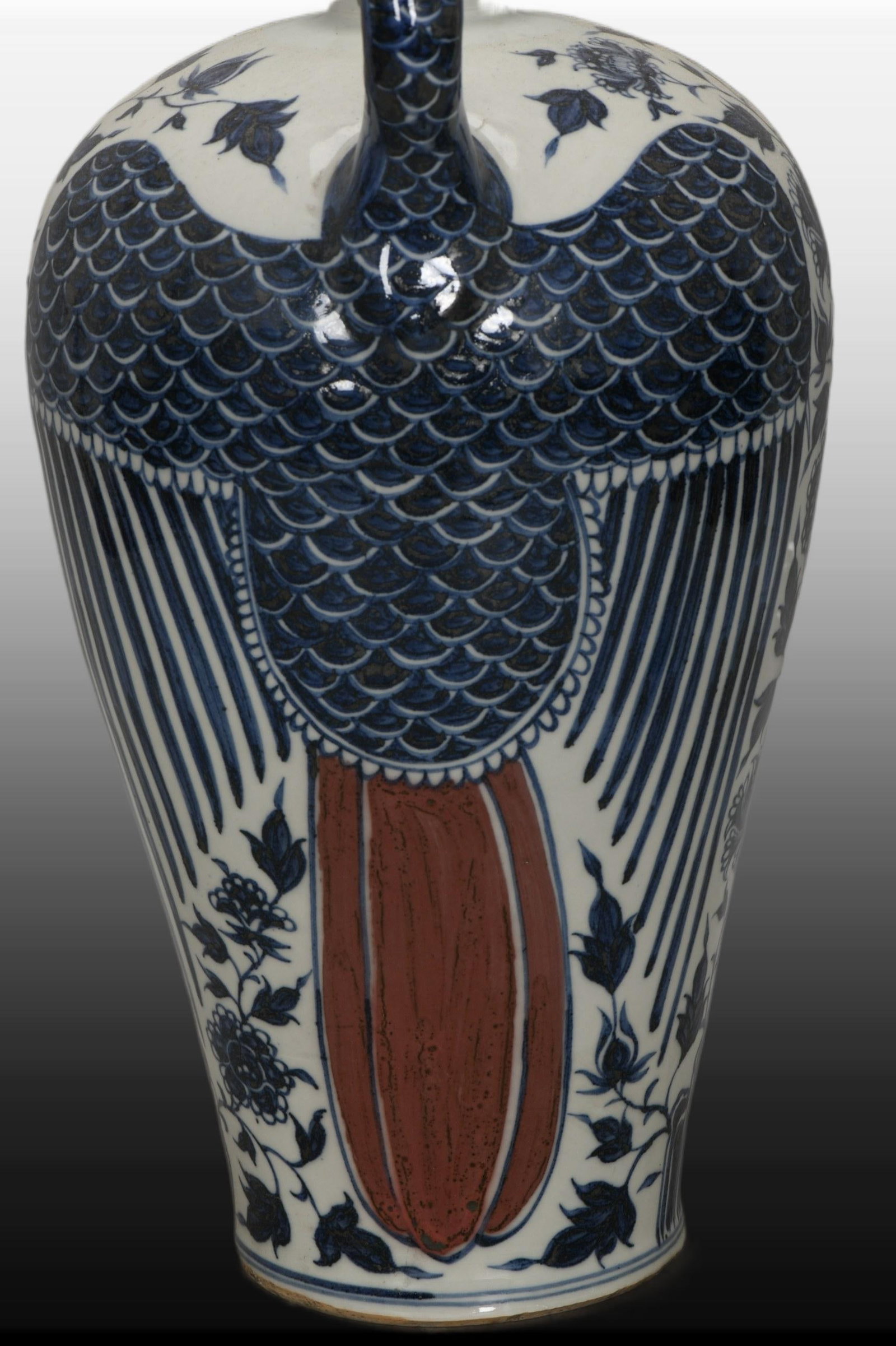 A Exquisite Blue and White Flower Pattern Peacock Head Vase - 6