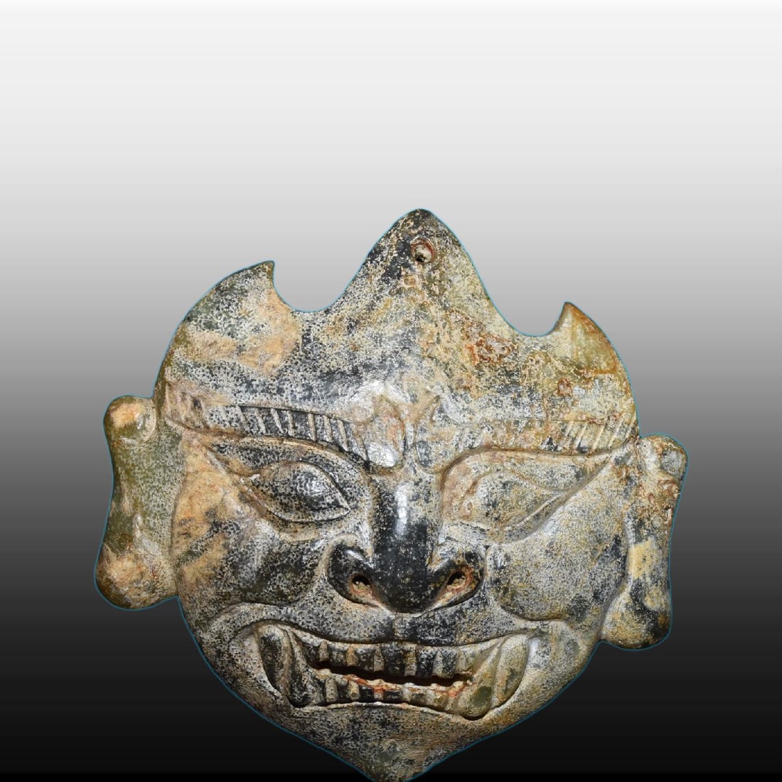 A Exquisite River Polished Jade Facial Mask: A Exquisite River Polished Jade Facial Mask,Ancient Time, China,Size:7.9inx8.3in,Weight:1460g 河磨玉脸谱,远古时期