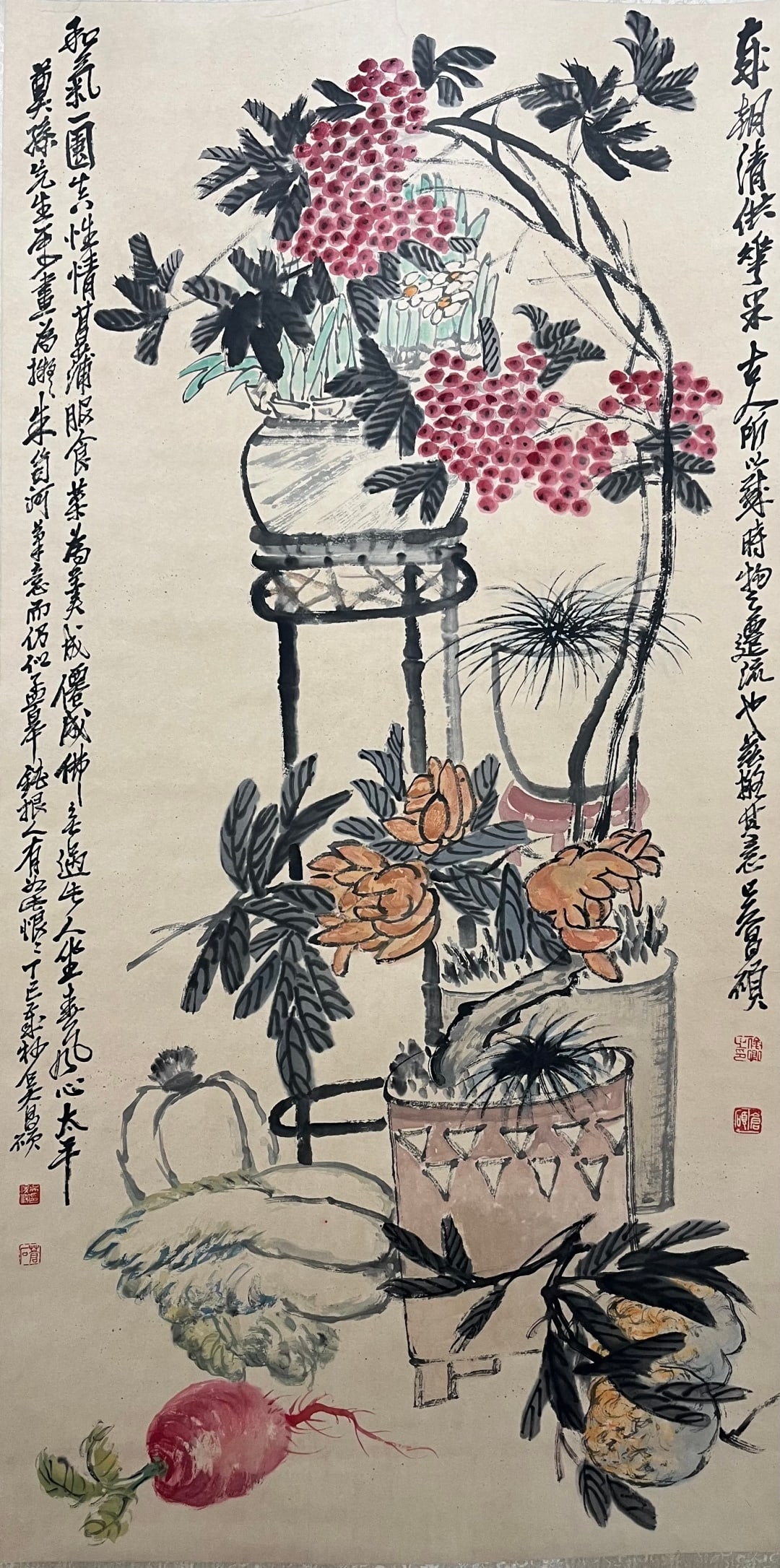 A Chinese Vertical Scroll Ink Painting of Flower on Paper - 2