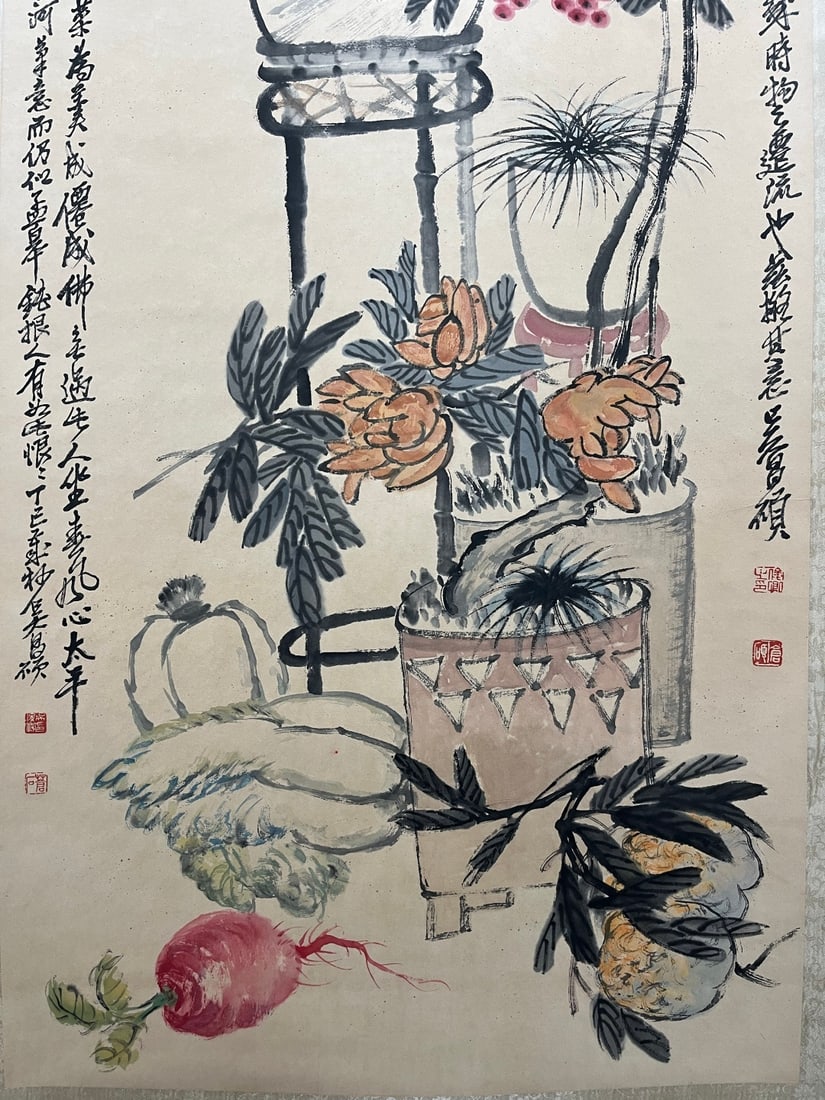 A Chinese Vertical Scroll Ink Painting of Flower on Paper - 4