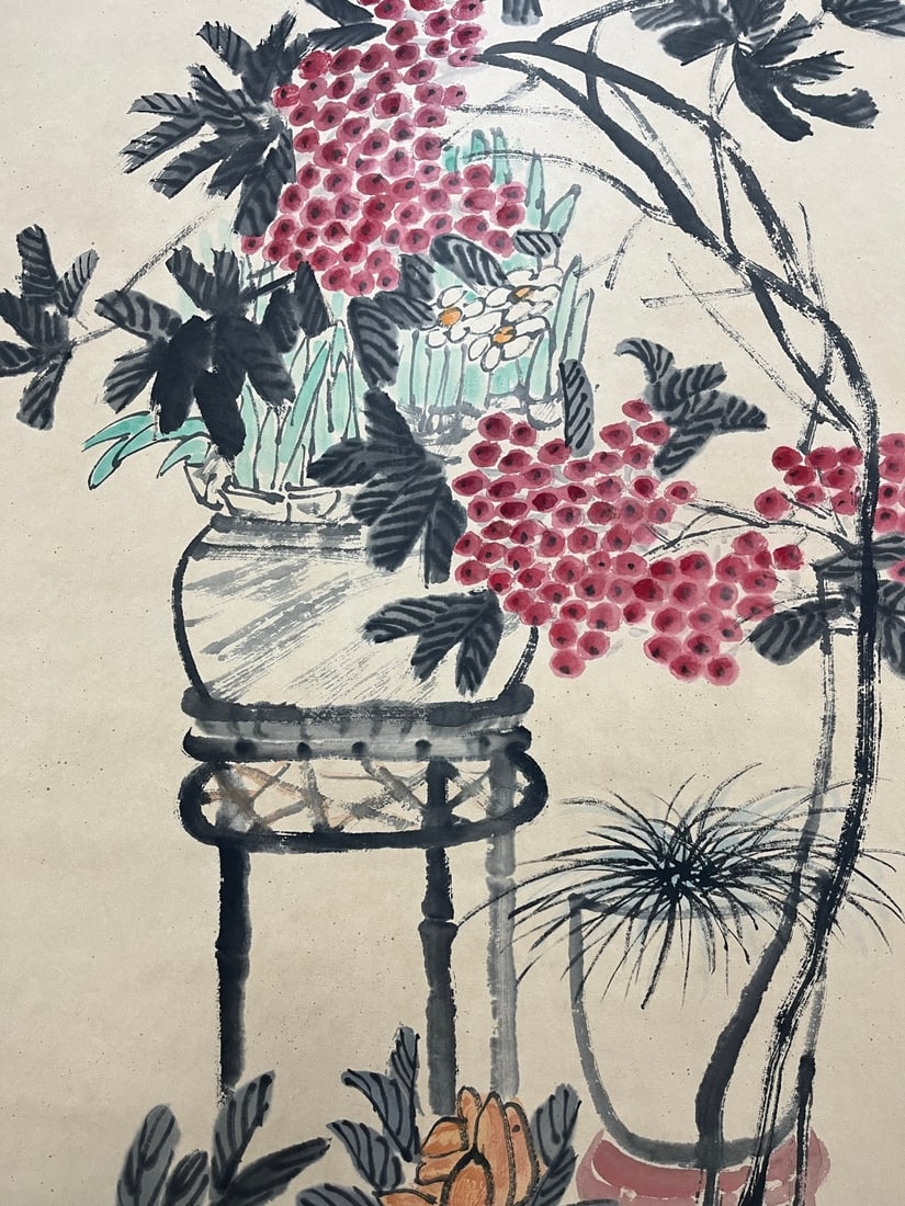 A Chinese Vertical Scroll Ink Painting of Flower on Paper - 6