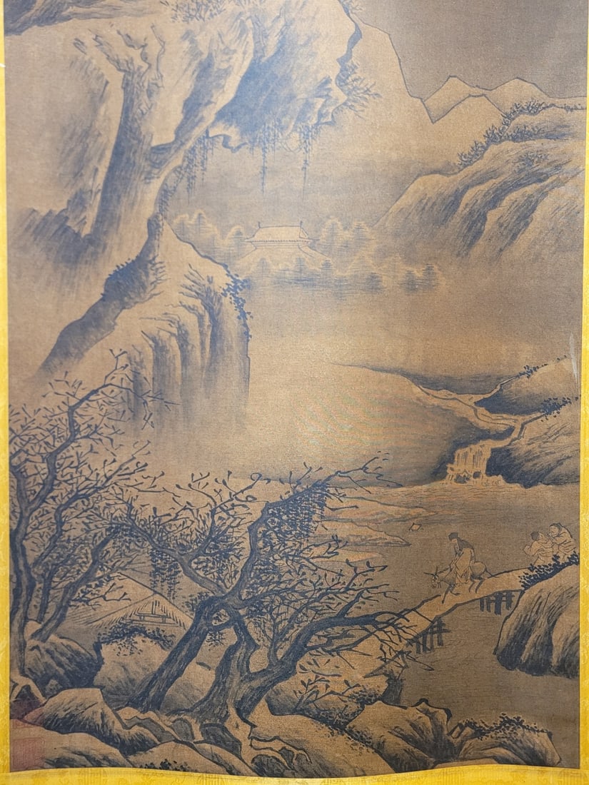 A Chinese Vertical Scroll Ink Painting of Landscape on Silk - 7