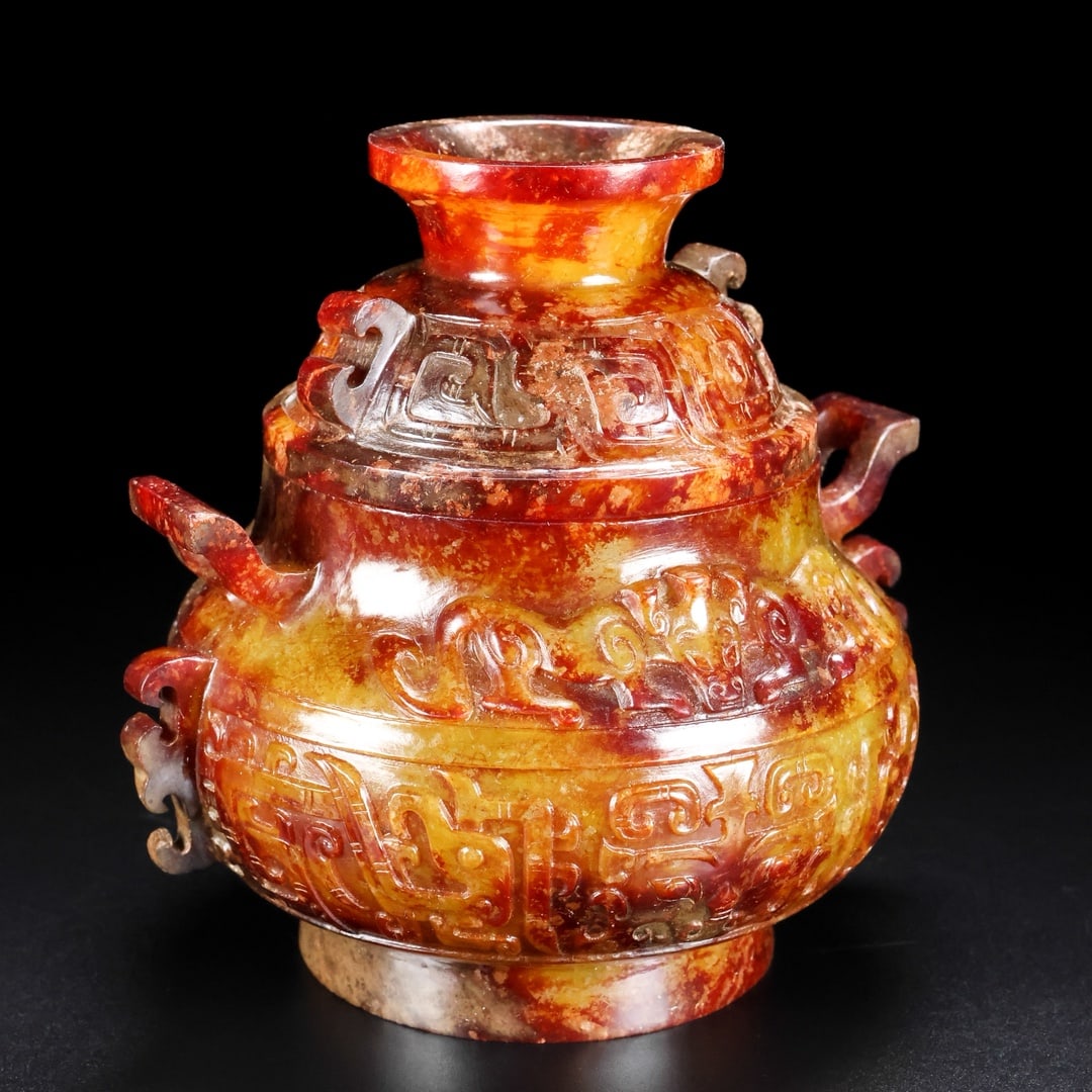 A Exquisite Hotan Jade Beast-Face Pattern Ewer: A Exquisite Hotan Jade Beast-Face Pattern Ewer,Han Dynasty, China,Size:4.7inx3inx4.7in ,Weight:498g 和田玉兽面纹壶,中国汉代