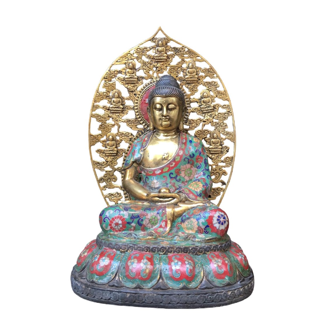 A Exquisite Cloisonne Buddha statue Ornament: A Exquisite Cloisonne Buddha statue Ornament,Ming Dynasty, China,Size:16.1inx9.8in,Weight:5860g 景泰蓝佛摆件,中国明代