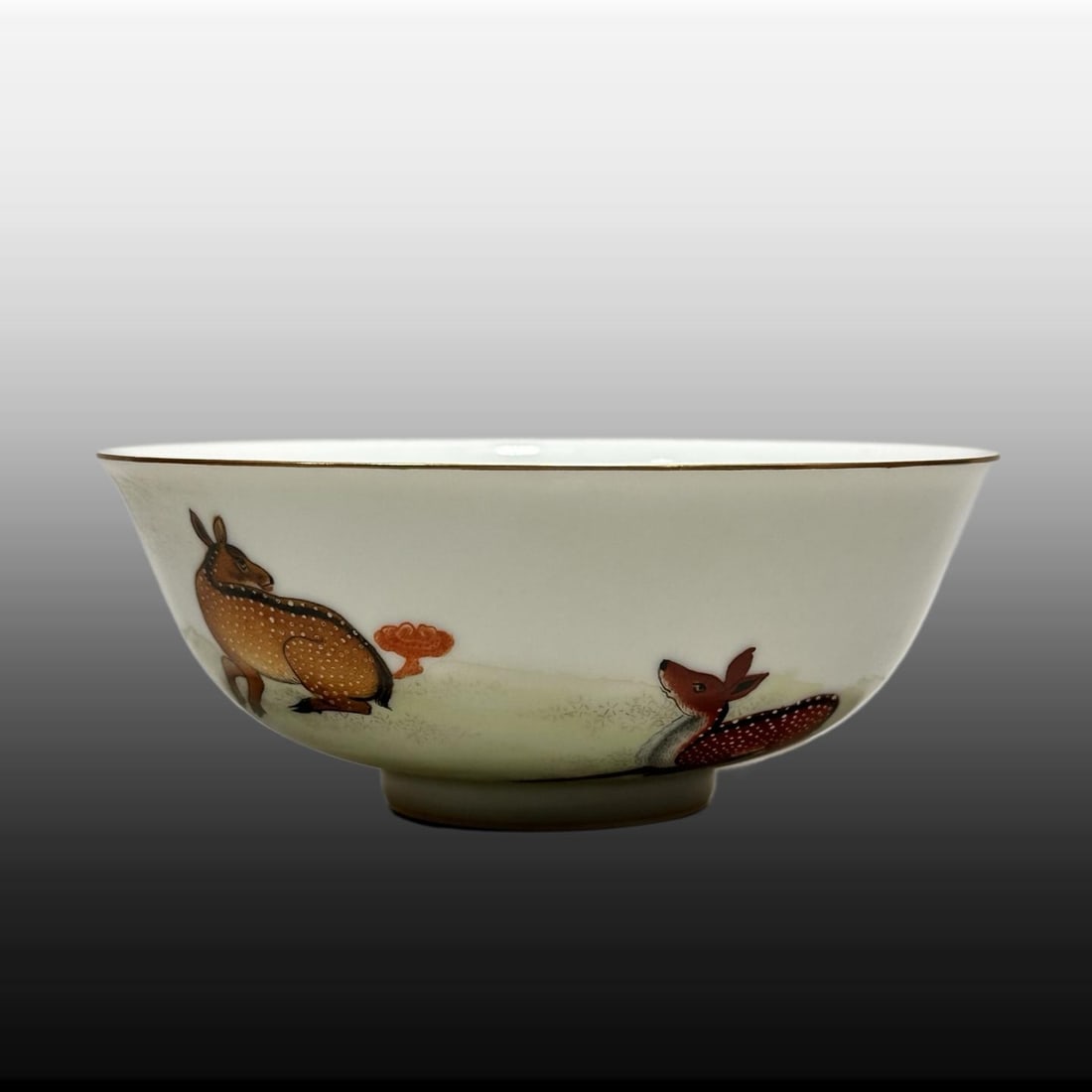 A Exquisite Famille-Rose Deer Pattern Bowl: A Exquisite Famille-Rose Deer Pattern Bowl,Qing Dynasty, China,Guangxu Six-character Mark,Size:2.3inx5.7inx2.2in 粉彩鹿纹碗,中国清代,光ń