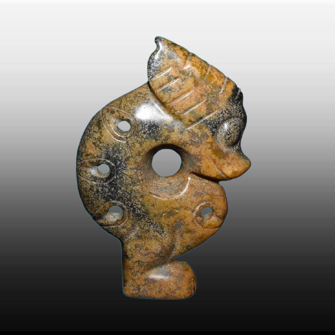 A Exquisite River Polished Jade Pig Dragon Ornament: A Exquisite River Polished Jade Pig Dragon Ornament,Ancient Time, China,Size:5.2inx7.5in,Weight:1230g 河磨玉猪龙摆件,远古时期