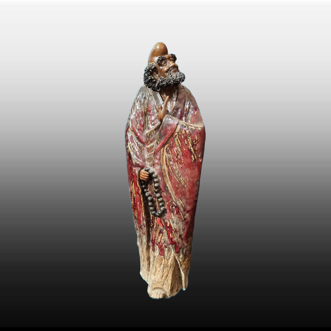 A Exquisite Shiwan Porcelain Statue of Arhat Ornament: A Exquisite Shiwan Porcelain Statue of Arhat Ornament,Qing Dynasty, China,With Mark,Size:7.1inx6.3inx21.5in