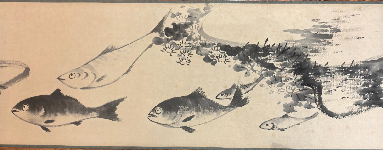 A Chinese Hand Scroll Ink Painting of Fish and Lotus on Paper - 4