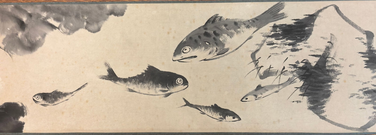 A Chinese Hand Scroll Ink Painting of Fish and Lotus on Paper - 5