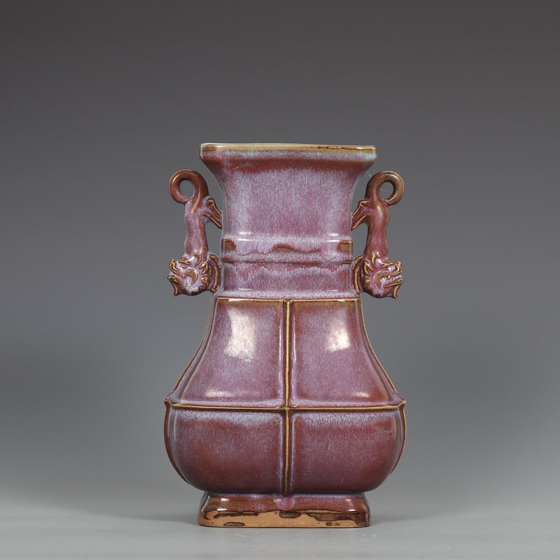 A Exquisite Jun Yao Purple Glazed Beast Ears Vase: A Exquisite Jun Yao Purple Glazed Beast Ears Vase,Song Dynasty, China,Size:10.2inx4.7inx6.7in 钧窑玫瑰紫釉兽耳瓶,中国宋代