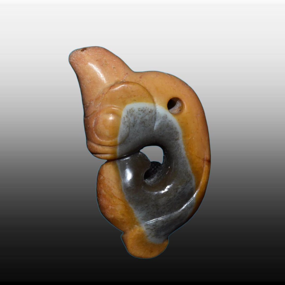 A Exquisite River Polished Jade Pig Dragon: A Exquisite River Polished Jade Pig Dragon,Ancient Time, China,Size:2.6inx3.5in,Weight:170g 河磨玉猪龙,远古时期