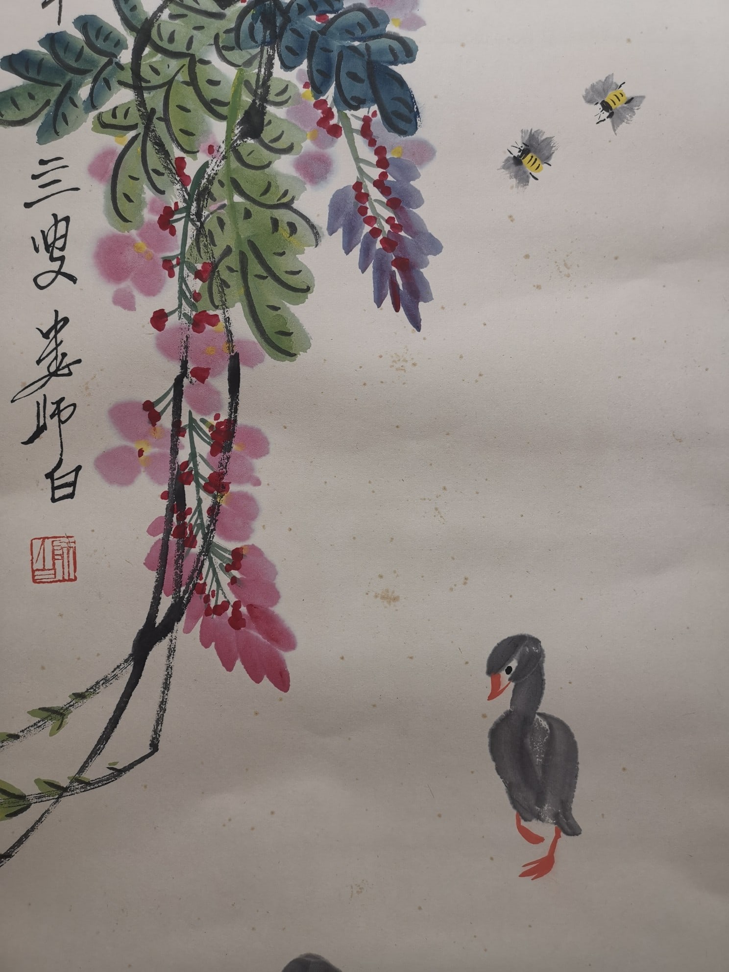 A Chinese Vertical Scroll Ink Painting of Flower and Bird on Paper - 5