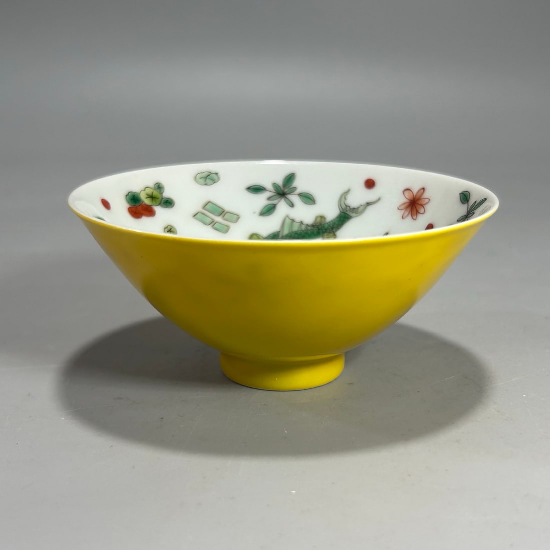 A Exquisite Yellow Glazed Famille-Rose Fish and Lotus Pattern Cup (1 of 7)