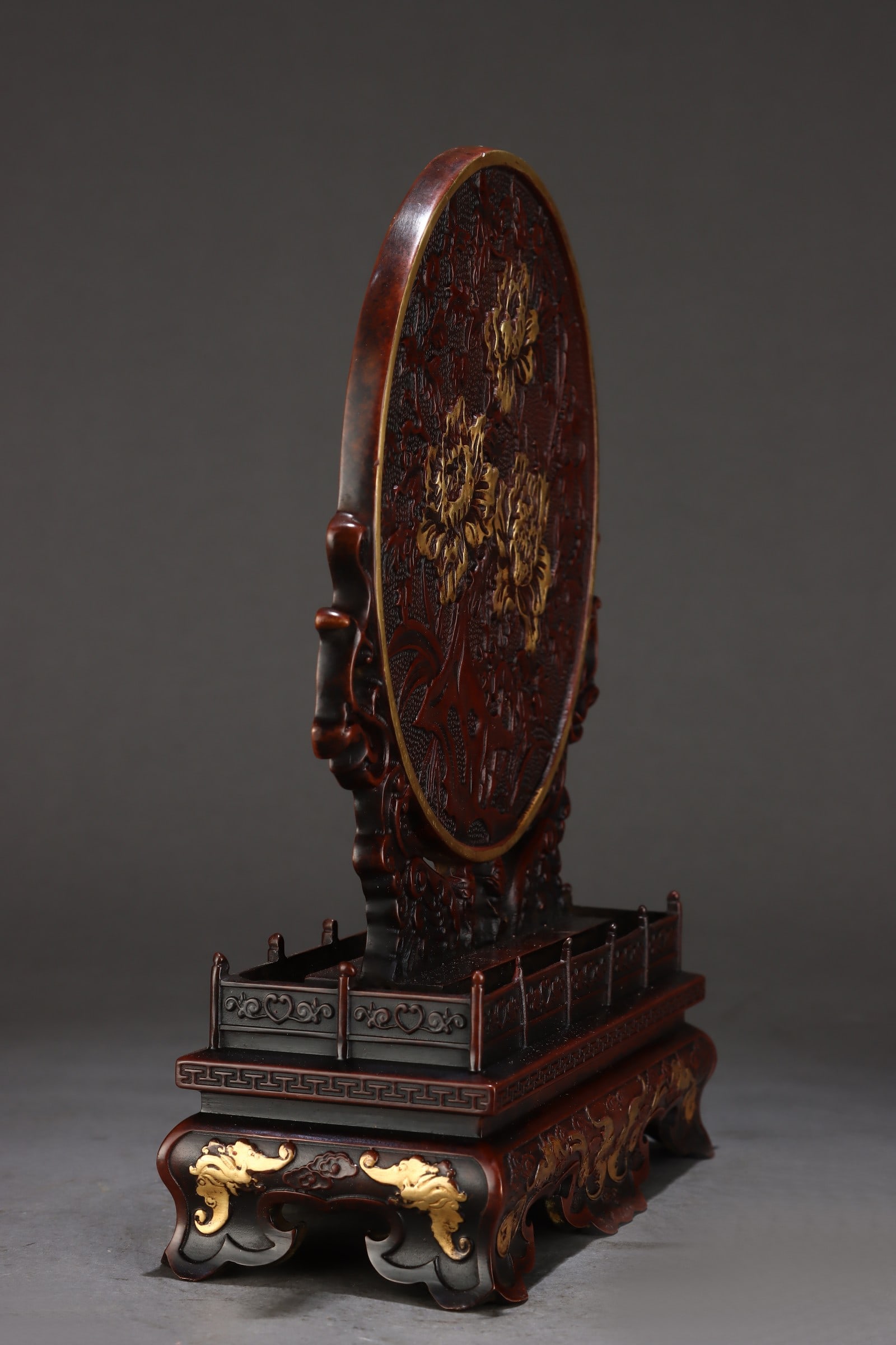 A Exquisite Gilt Bronze Flower Pattern Table Screen - 2
