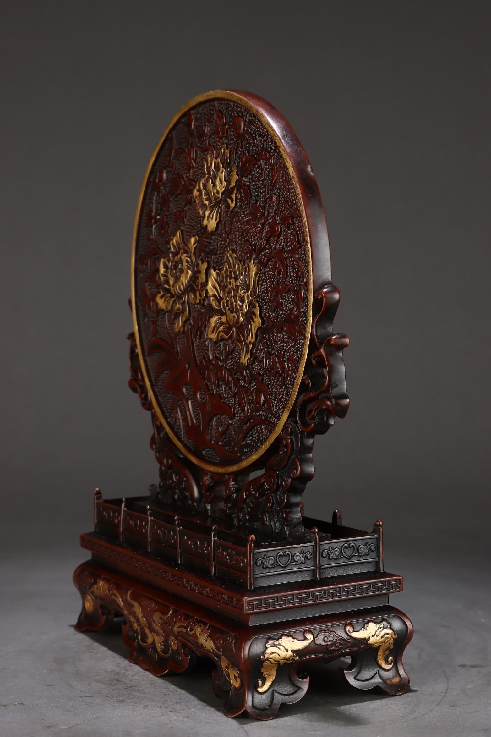 A Exquisite Gilt Bronze Flower Pattern Table Screen - 3
