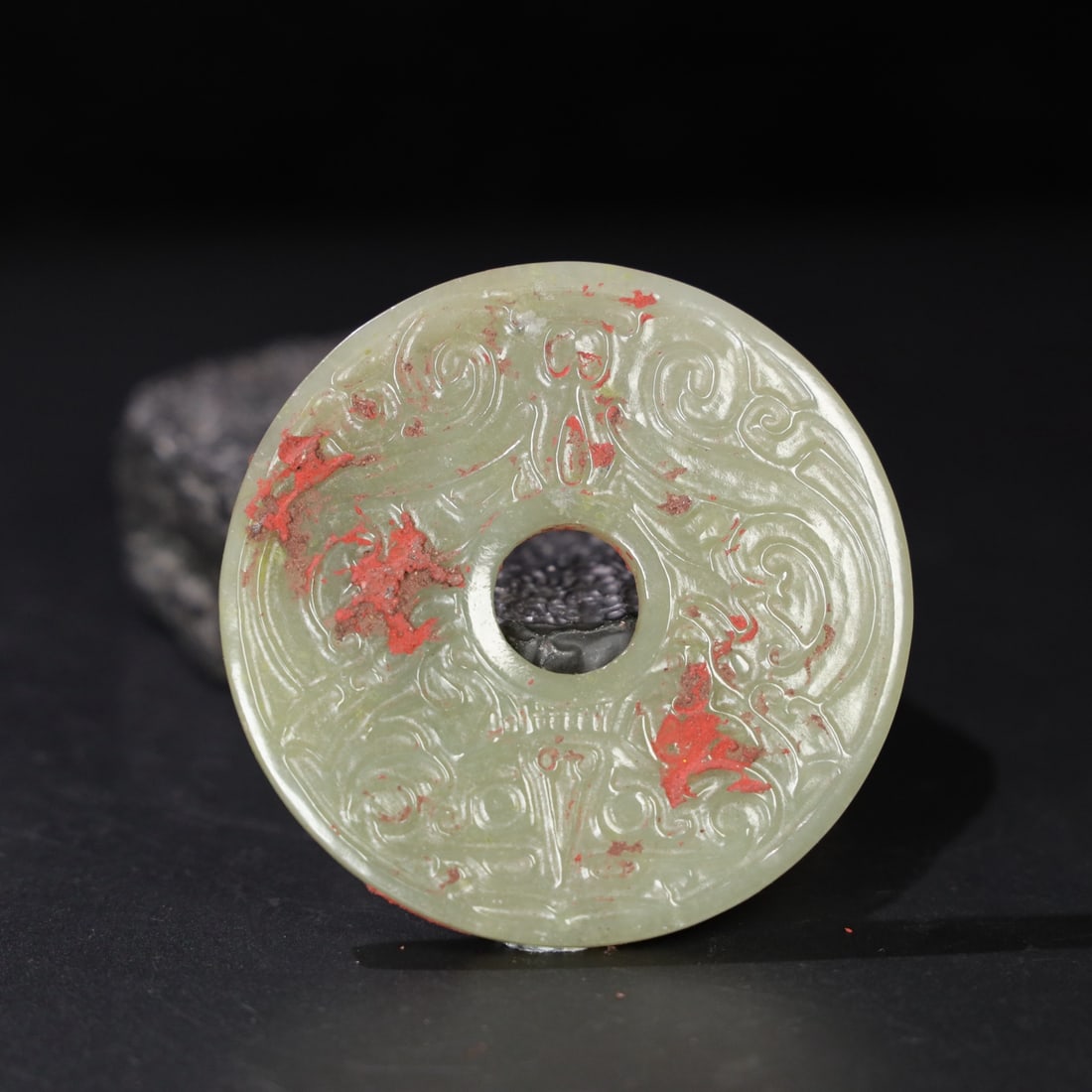 A Exquisite Hotan Jade Beast-Face Pattern Bi: A Exquisite Hotan Jade Beast-Face Pattern Bi,Qing Dynasty, China,Size:3.1inx0.3in,Weight:75.6g 和田玉兽面纹玉璧,中国清代
