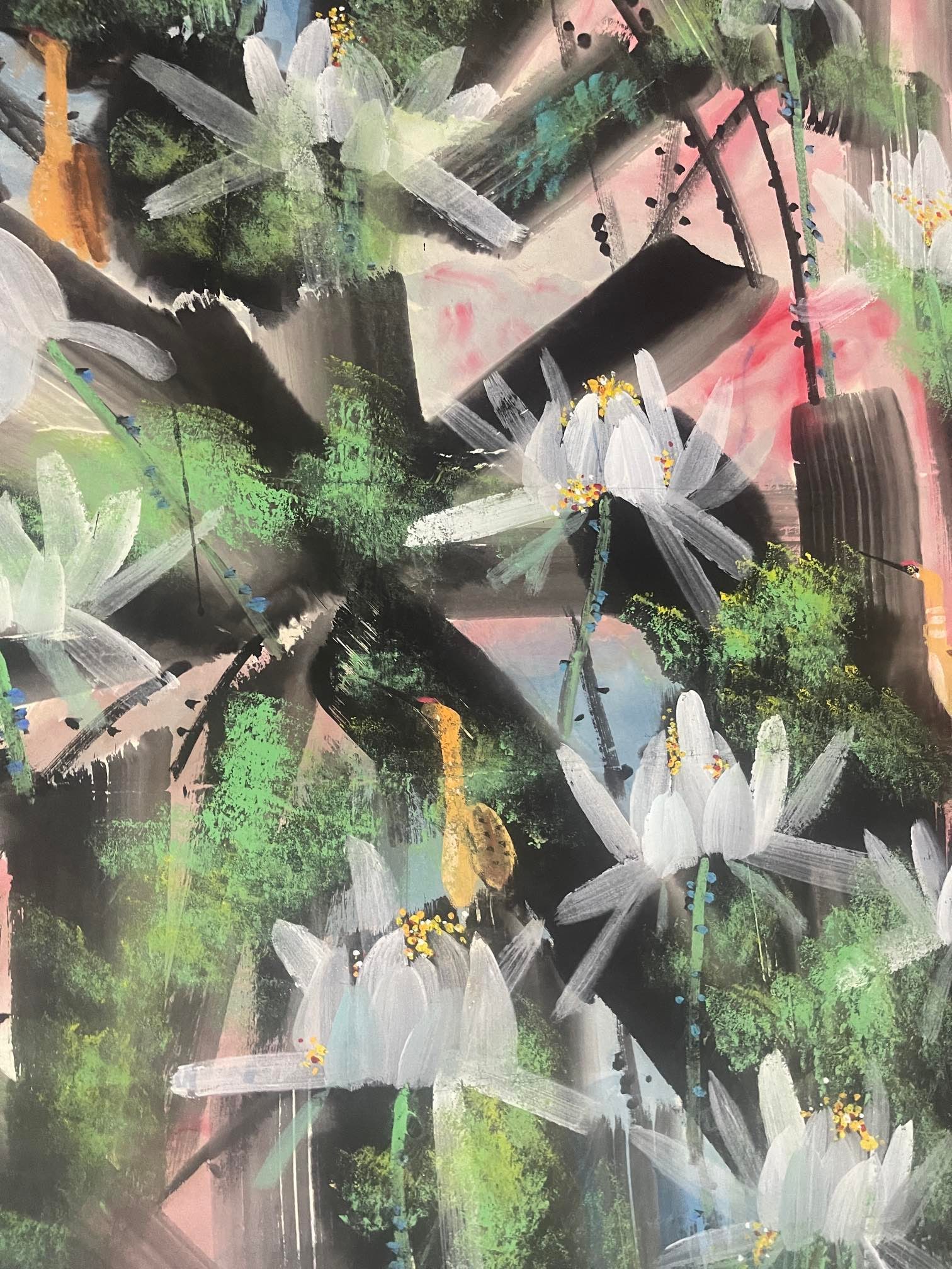 A Chinese Vertical Scroll Ink Painting of Flower on Paper - 5