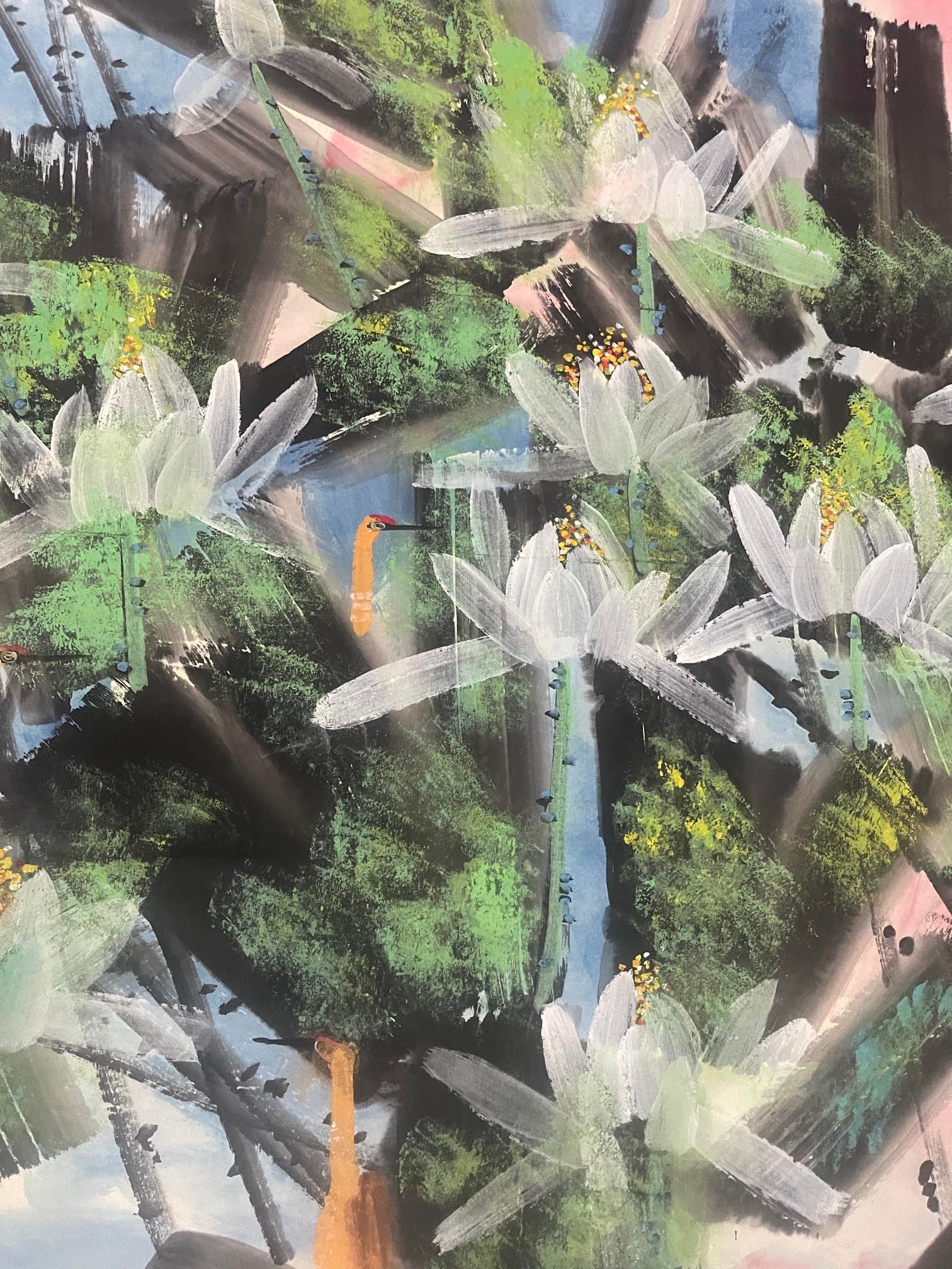 A Chinese Vertical Scroll Ink Painting of Flower on Paper - 6