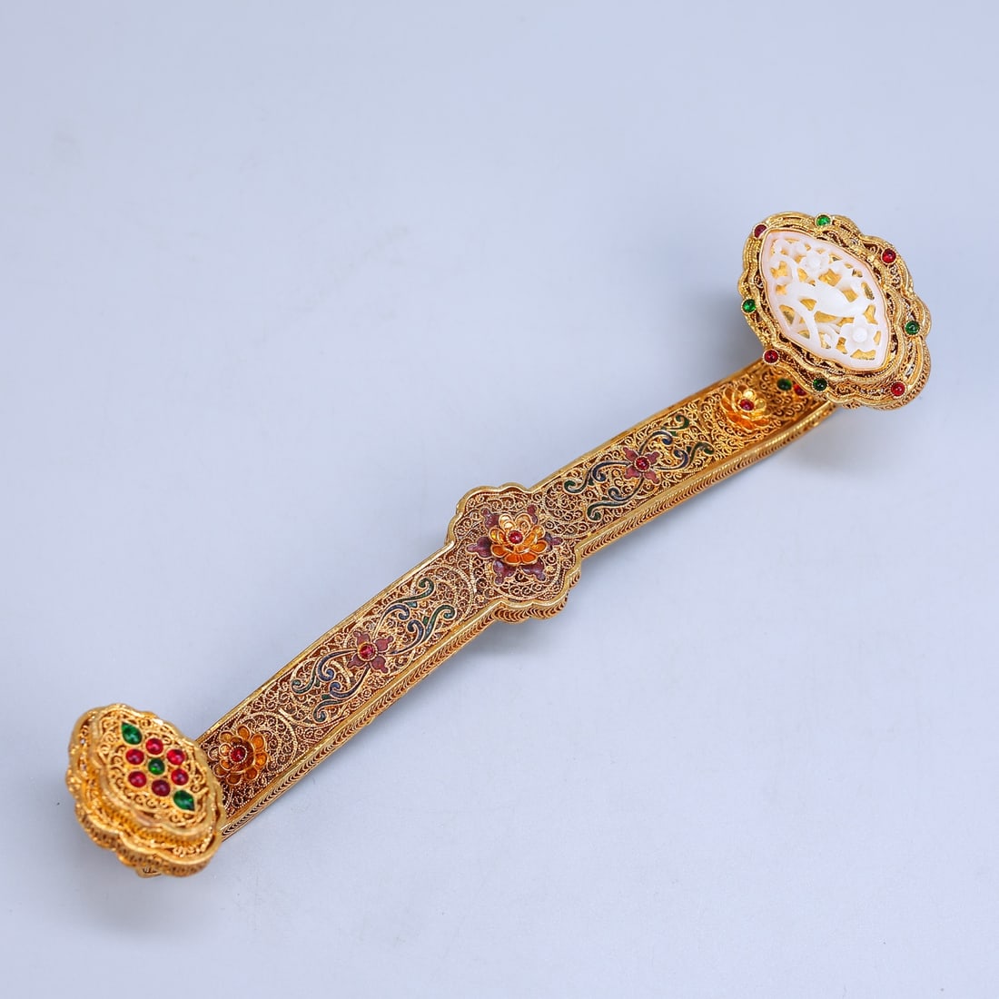 A Exquisite Cloisonné Inlaid Hotan Jade Ruyi - 2