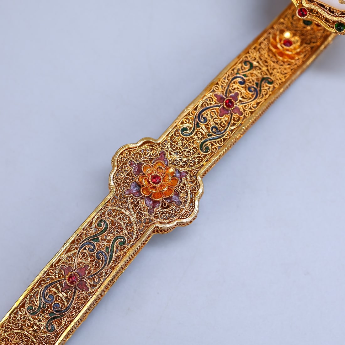 A Exquisite Cloisonné Inlaid Hotan Jade Ruyi - 6