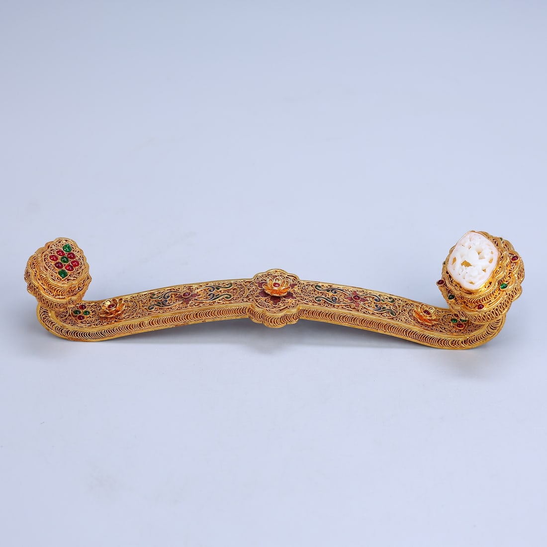 A Exquisite Cloisonné Inlaid Hotan Jade Ruyi - 8