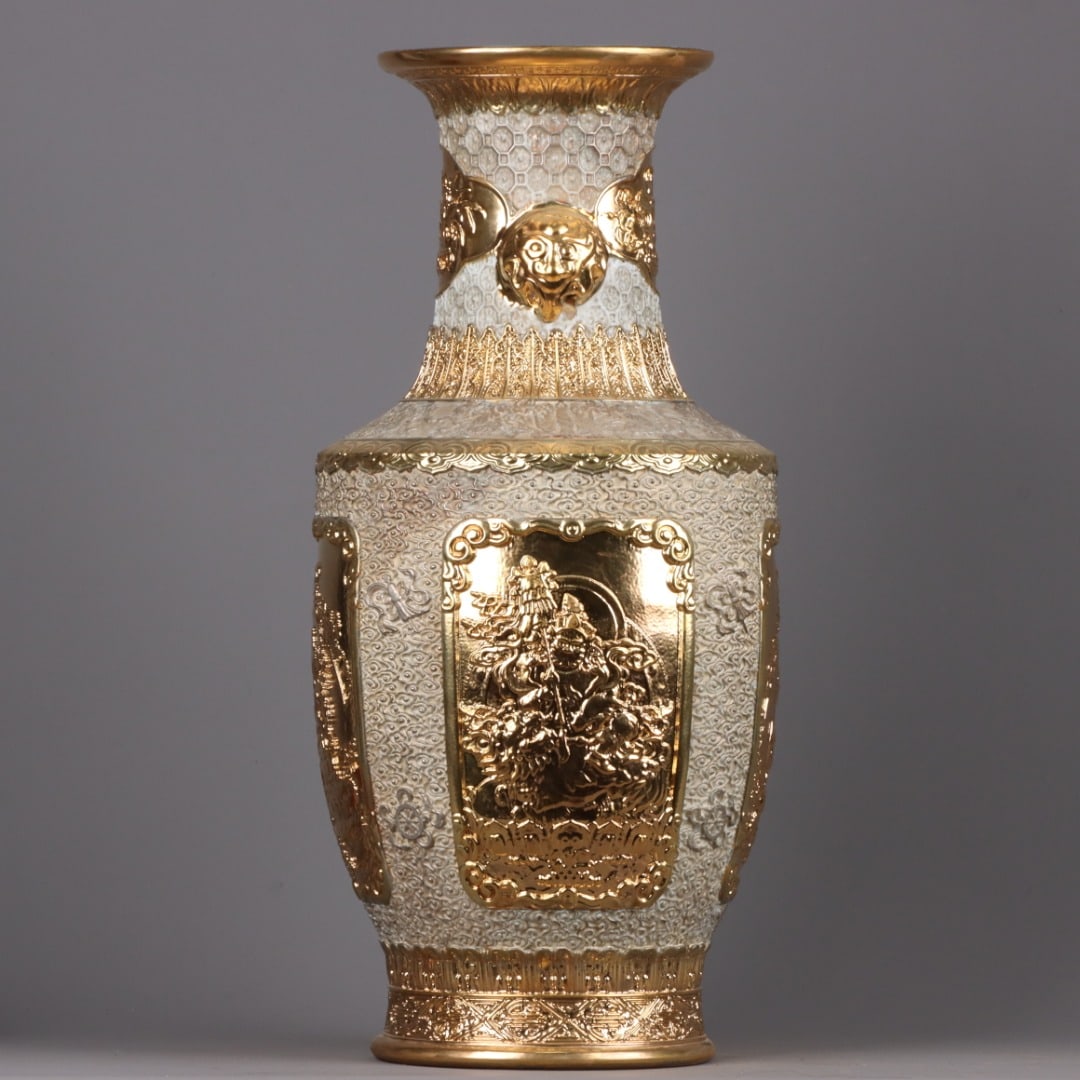 A Exquisite Guan yao Gilt Buddha Pattern Elephant-Ears Vase - 2