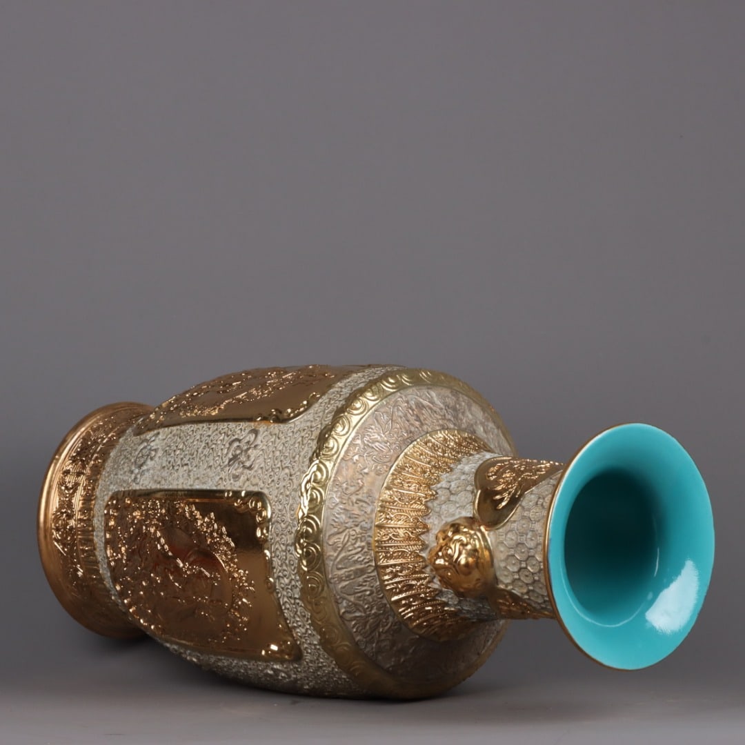 A Exquisite Guan yao Gilt Buddha Pattern Elephant-Ears Vase - 8
