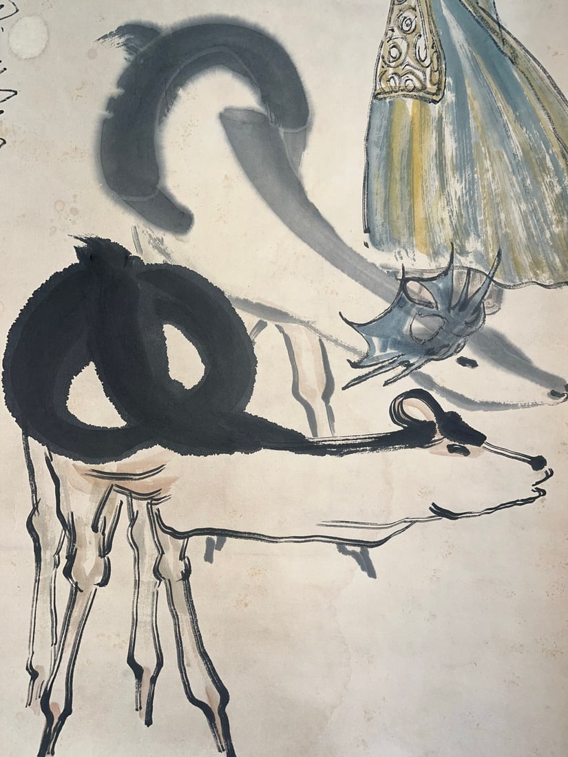 A Chinese Vertical Scroll Ink Painting of Figures on Paper - 5