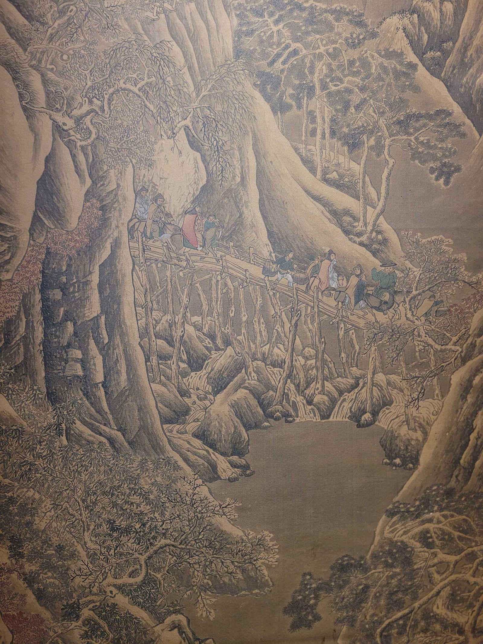 A Chinese Vertical Scroll Ink Painting of Landscape on Silk - 5