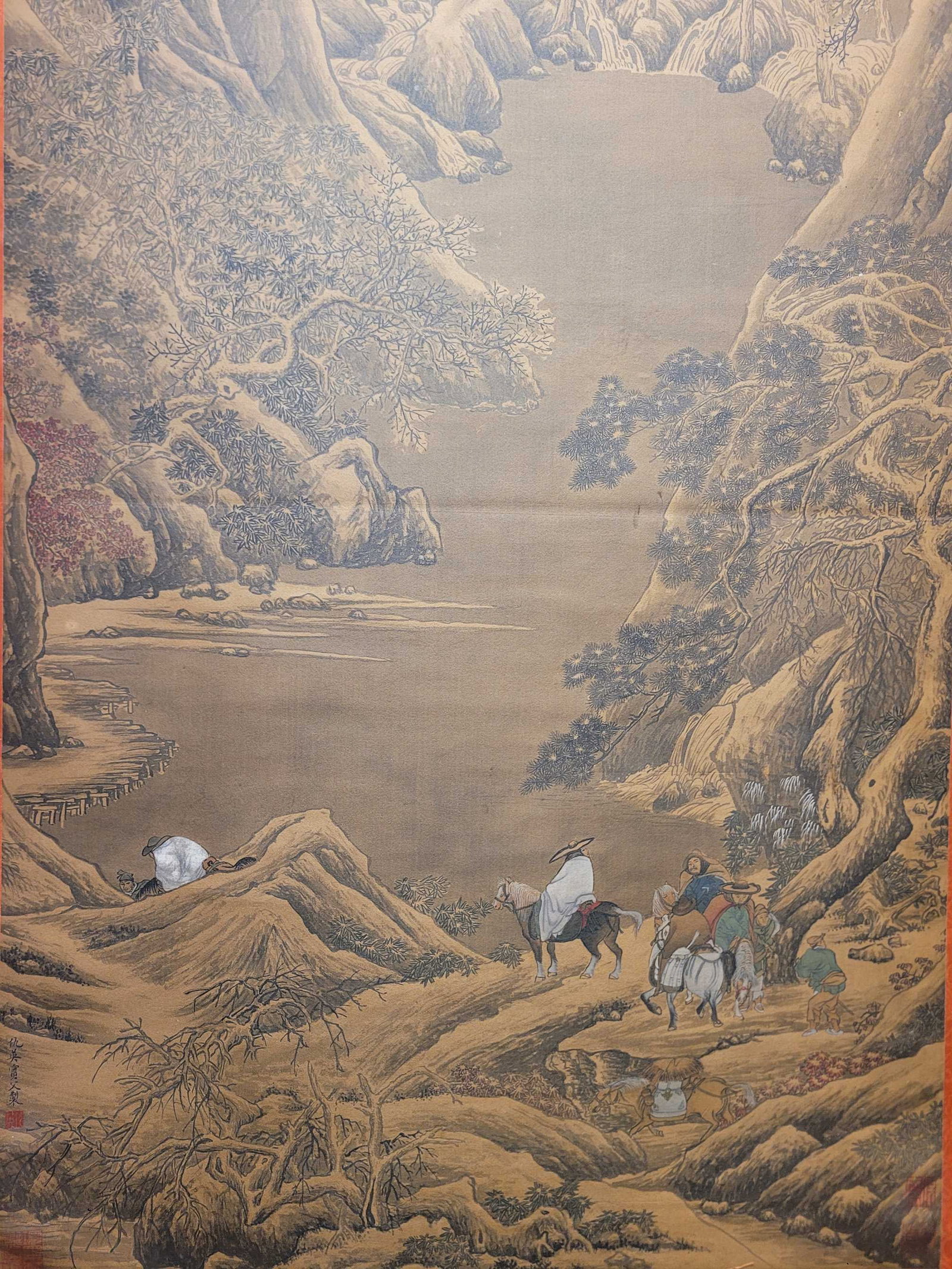 A Chinese Vertical Scroll Ink Painting of Landscape on Silk - 6