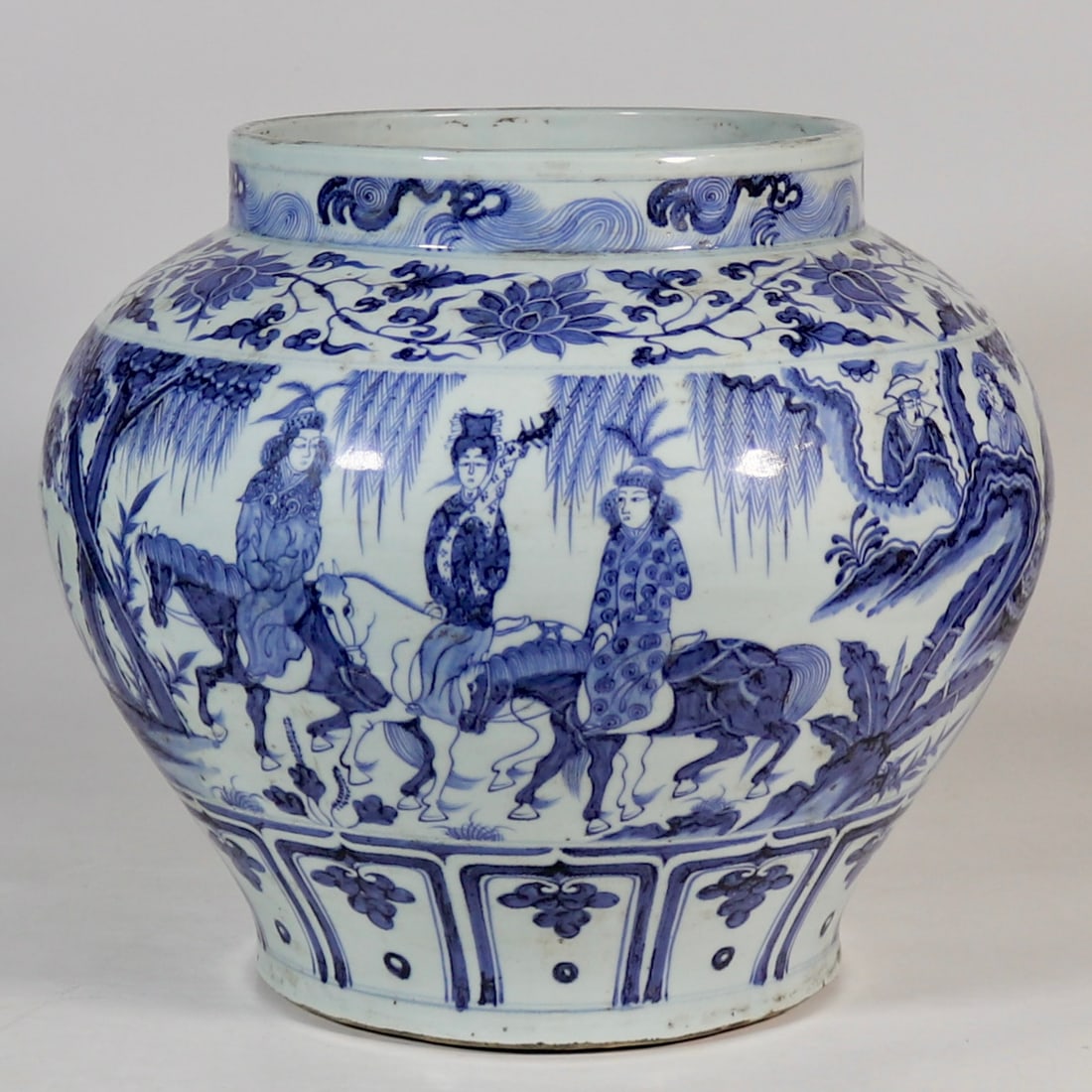 A Exquisite Blue and White Character and Story Pattern Jar: A Exquisite Blue and White Character and Story Pattern Jar,Yuan Dynasty, China,Size:11.6inx8.5in 青花人物故事纹罐,中国元代