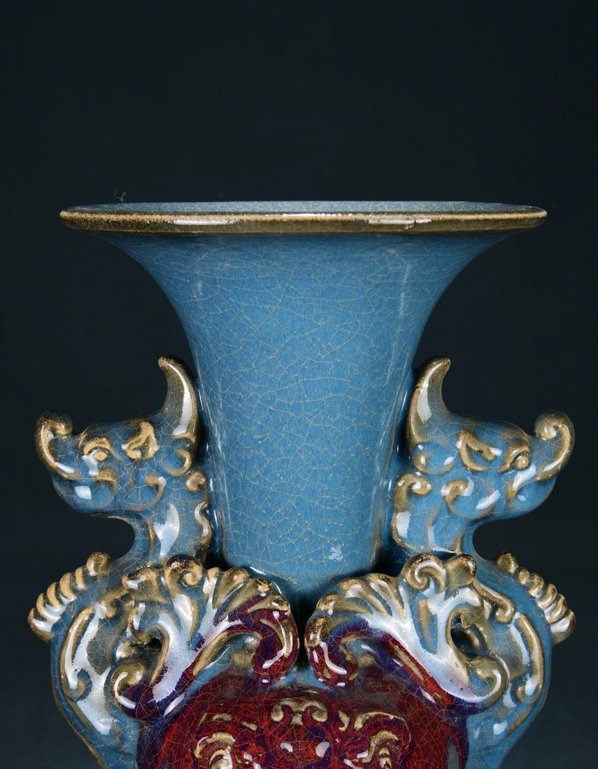 A Exquisite Jun yao Blue Glazed Dragon-Ears Vase - 2