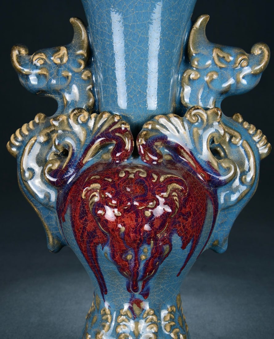 A Exquisite Jun yao Blue Glazed Dragon-Ears Vase - 3