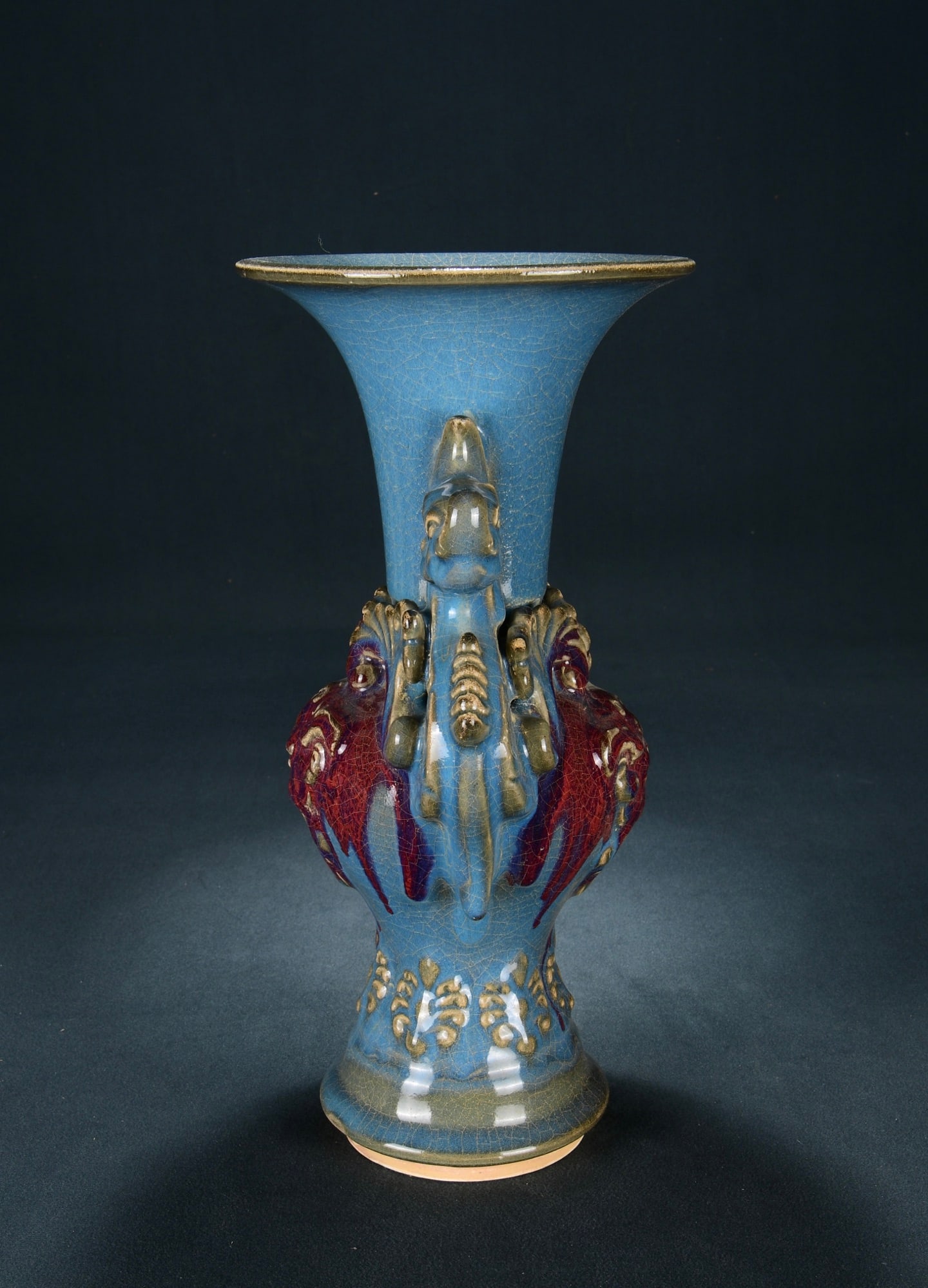 A Exquisite Jun yao Blue Glazed Dragon-Ears Vase - 5