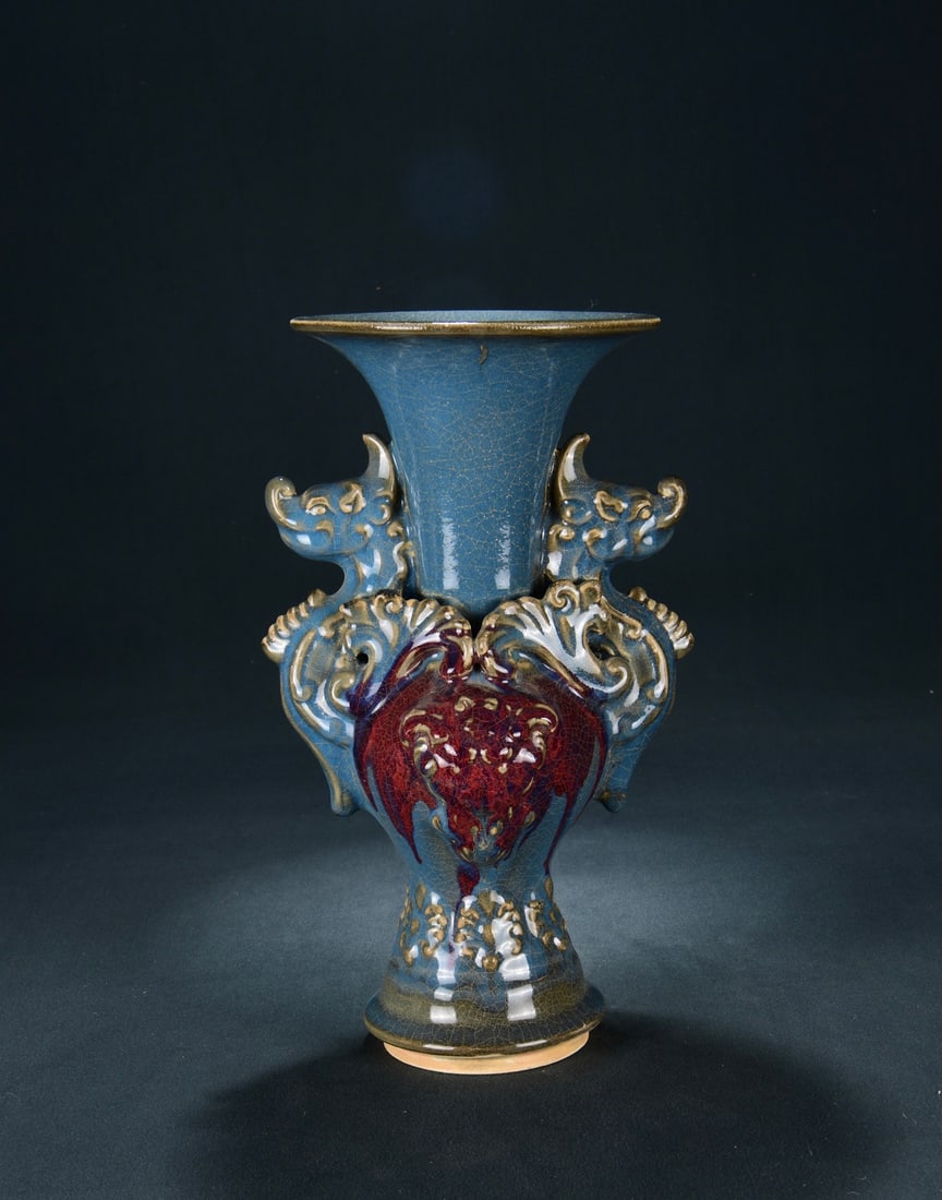 A Exquisite Jun yao Blue Glazed Dragon-Ears Vase - 6